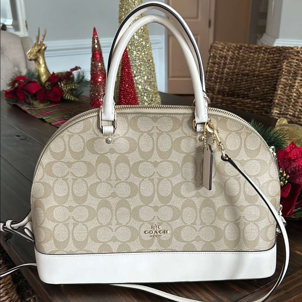 Coach Cream and White Satchel